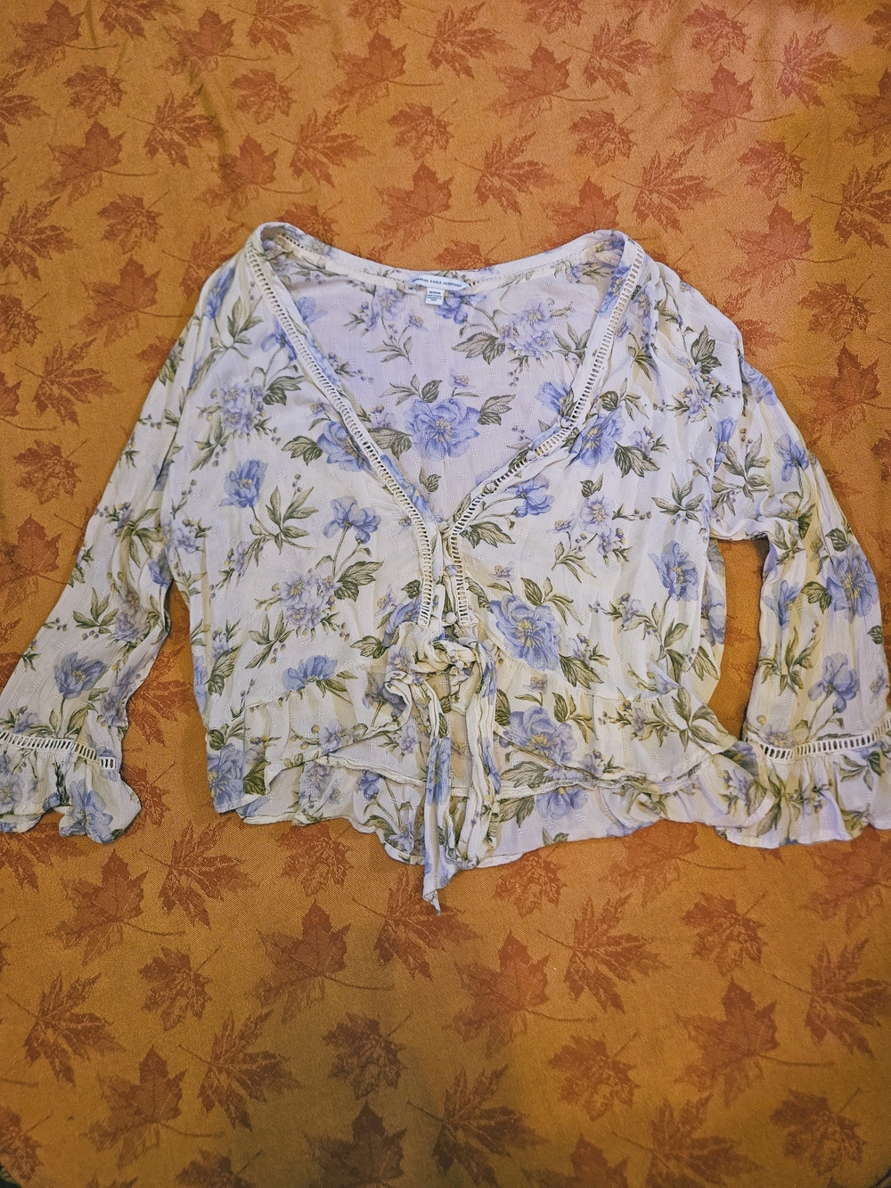 American Eagle Outfitters Flowy Dainty Cropped Floral Blouse